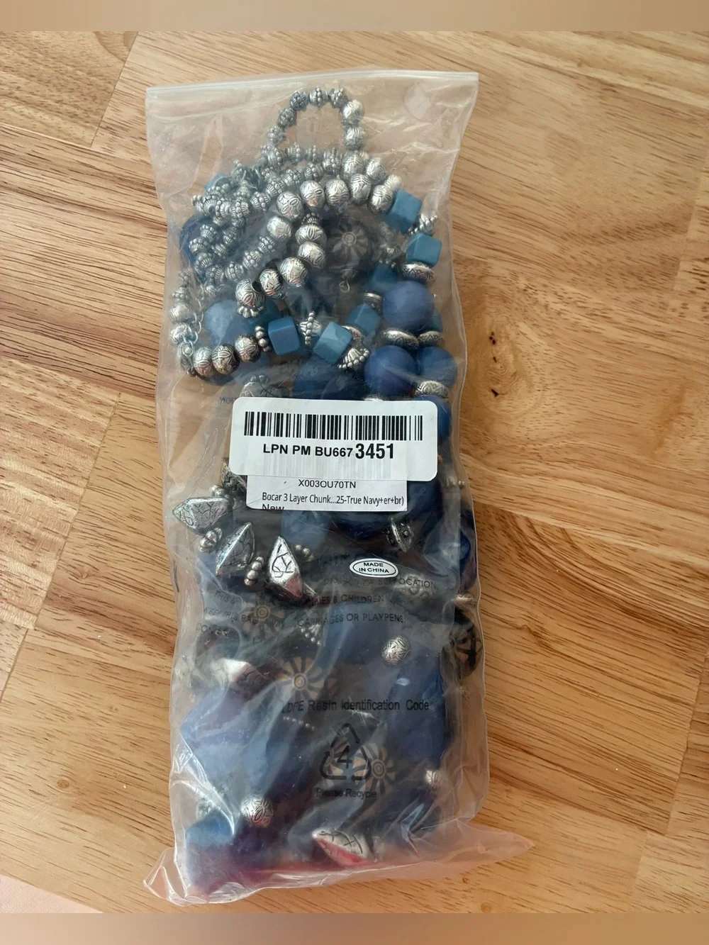 Blue Beaded Multi-Strand Necklace with two bracelets & Matching Earrings Set